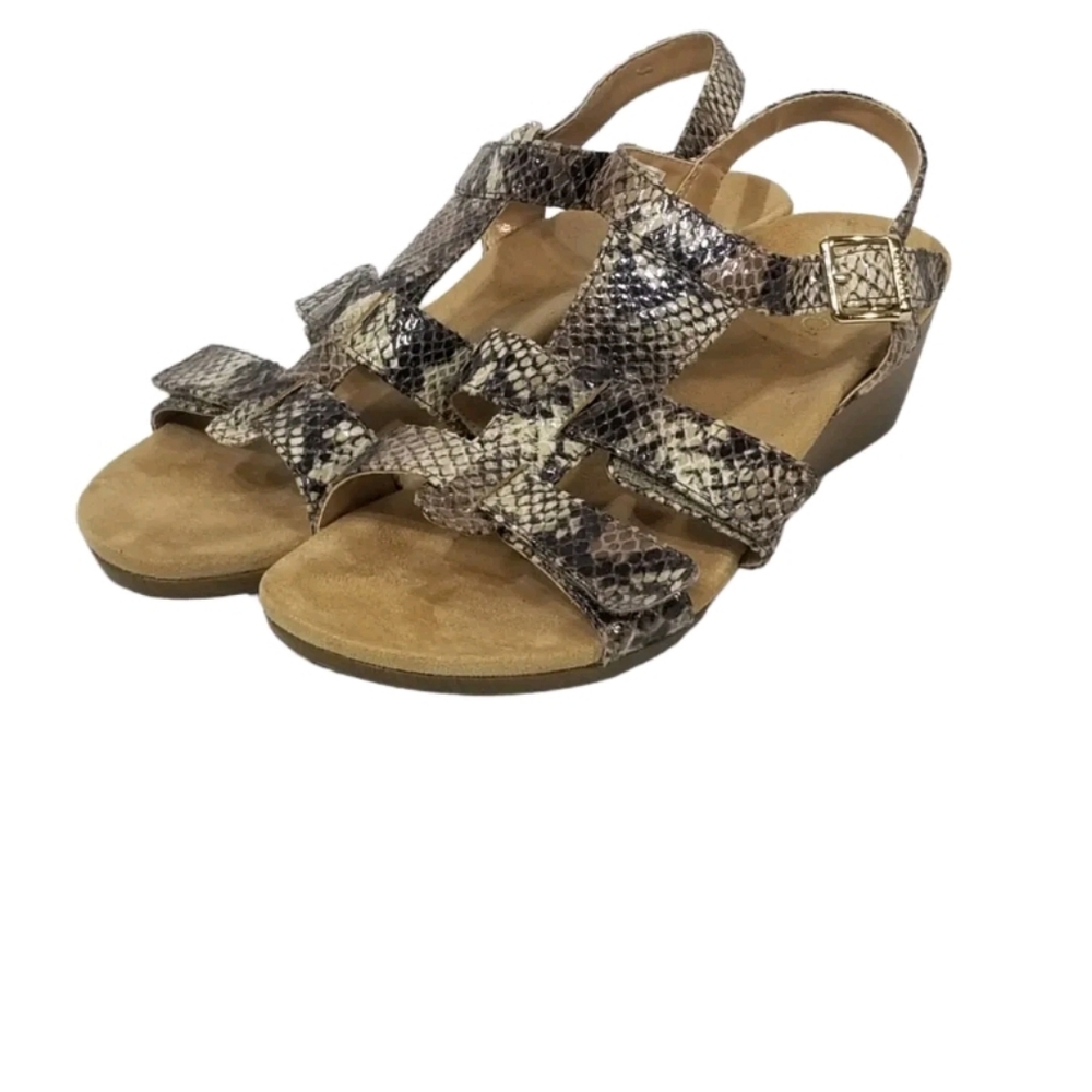 Vionic Glenda Strappy Wedge Adjustable Comfort Sandal Snakeskin Print